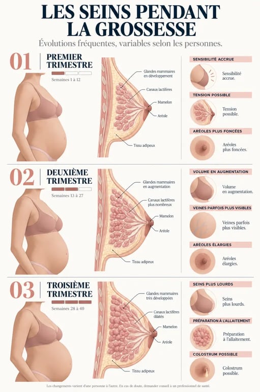 Infographie des changements des seins pendant la grossesse par trimestre