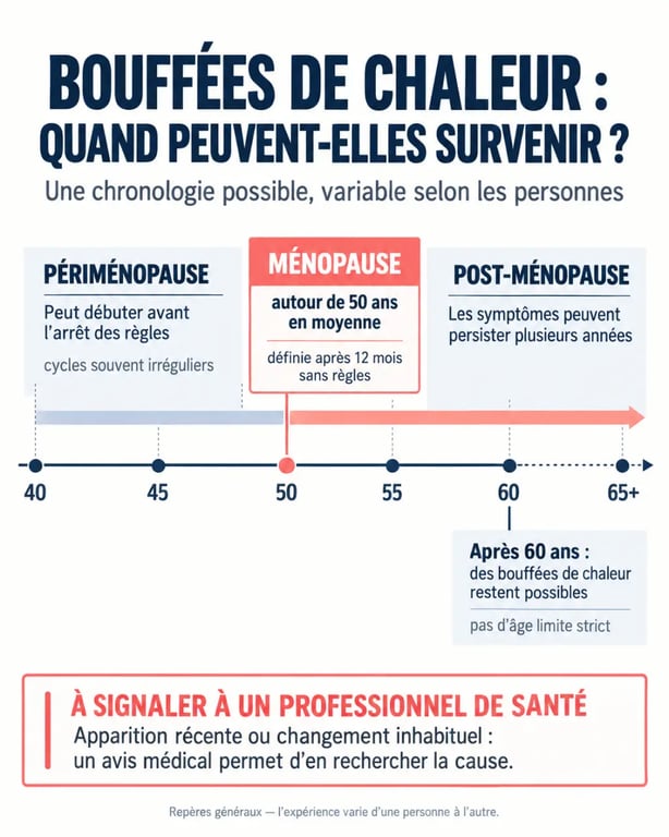 Jusqu'à quel âge peut-on avoir des bouffées de chaleur : repères de la périménopause à l'après-ménopause