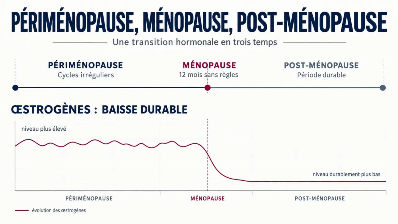Infographie sur la post ménopause et la différence avec la périménopause et la ménopause