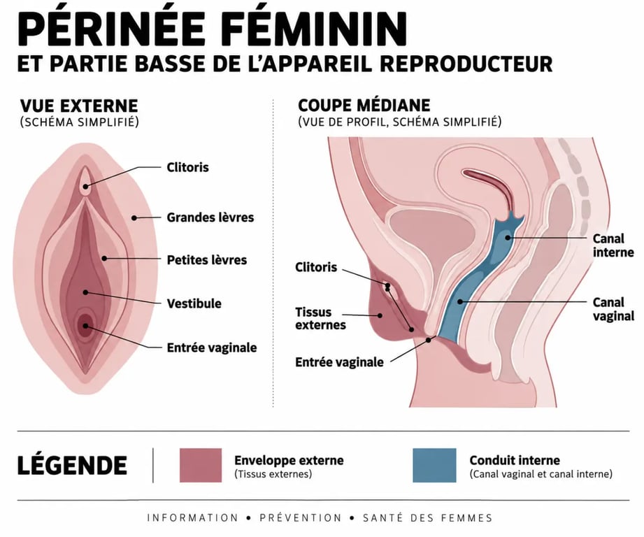 Schéma anatomique expliquant l’hypertrophie du vagin, de la vulve et des petites lèvres
