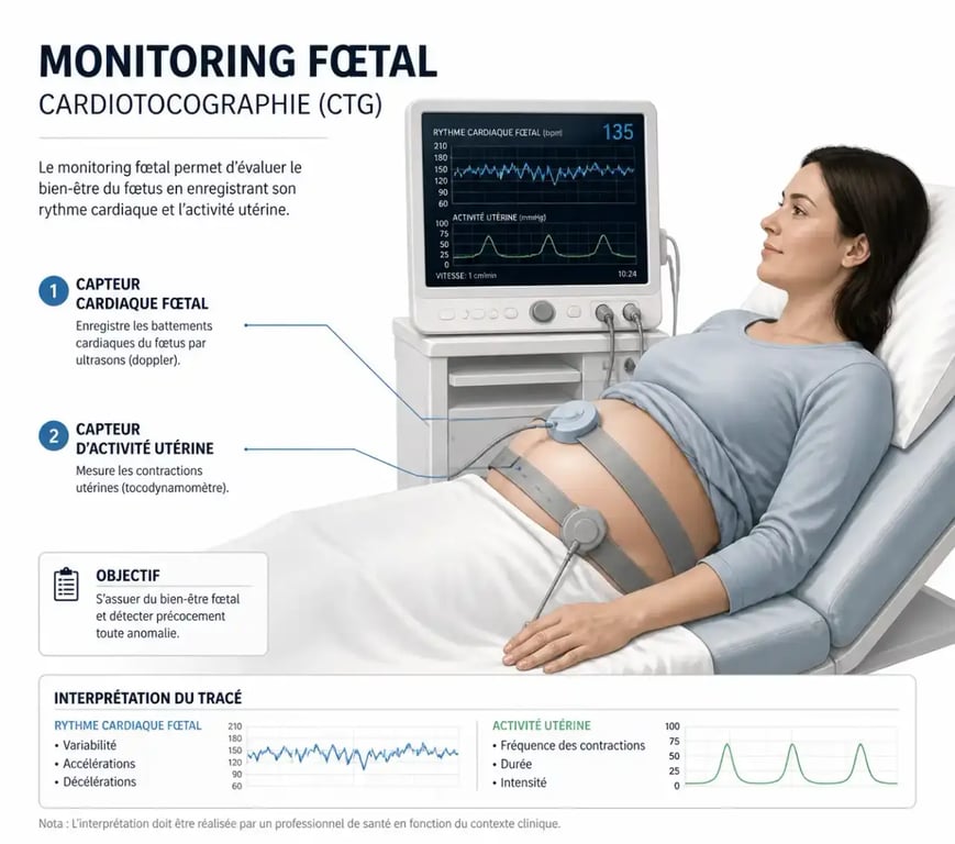 Schéma explicatif du fonctionnement du monitoring grossesse avec capteurs externes