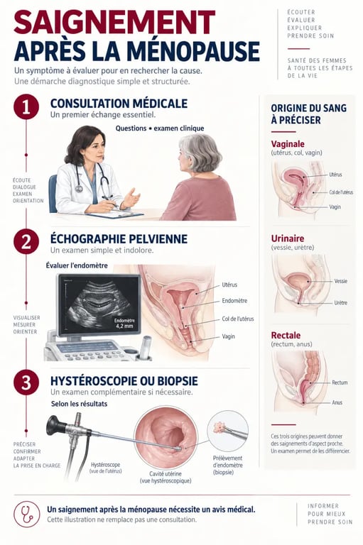 Schéma du parcours diagnostique en cas de saignement après la ménopause