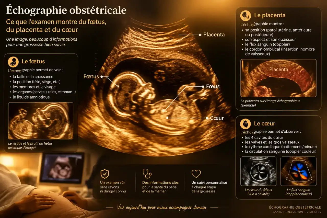 Échographie obstétricale : ce que l’examen montre du fœtus, du placenta et du cœur