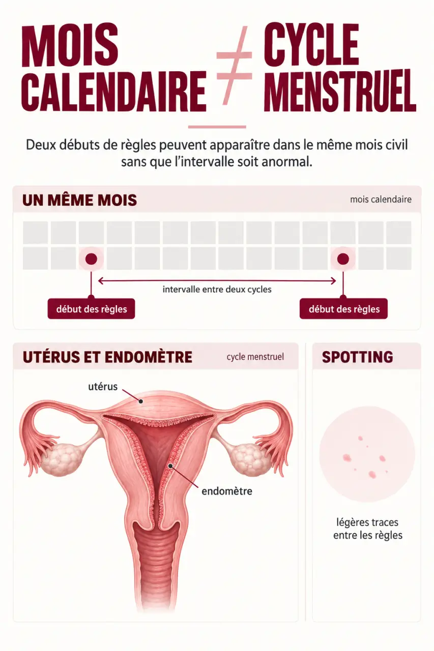 Avoir ses règles 2 fois dans le mois : différence entre mois calendaire, cycle menstruel court et spotting