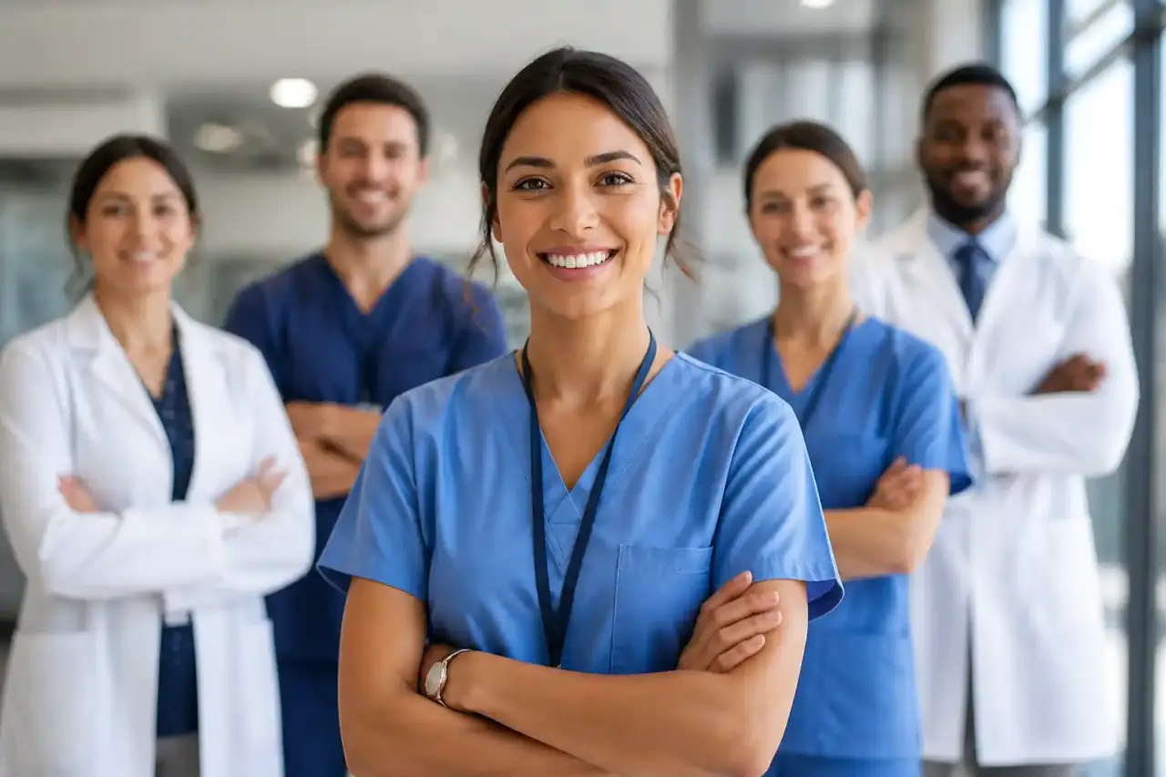 Infirmier libéral souriant en consultation à domicile