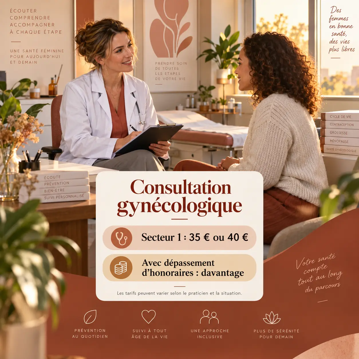 Une consultation gynécologique coûte 35 € ou 40 € en secteur 1, davantage avec dépassement