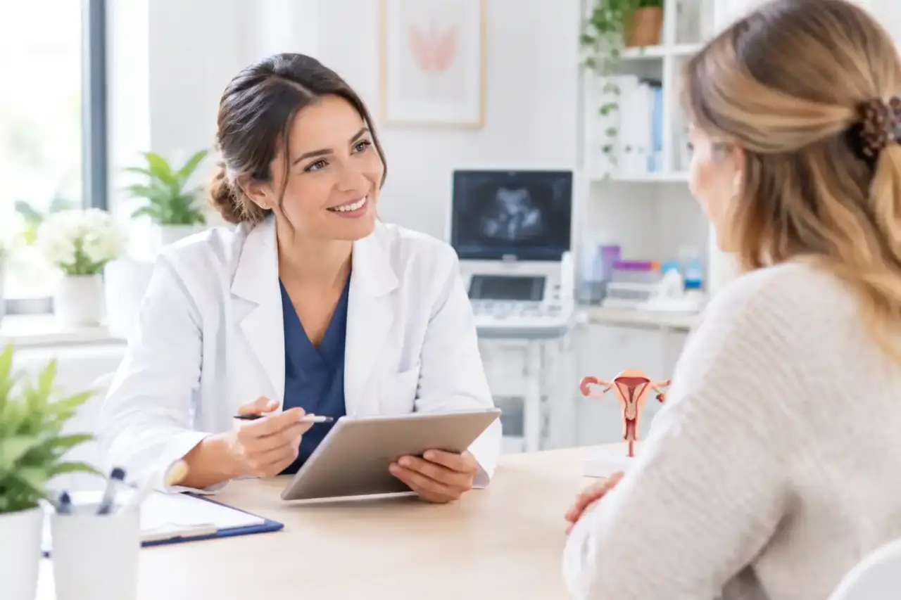 Médecin échangeant avec une patiente lors d’un rendez-vous médical consacré à la fertilité